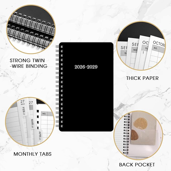 Pocket Planner 2026-2029 - 3 Year Planner/Calendar 2026-2029, July 2026 - June 2029, 6.2” x 4”, 3 Year Monthly Planner 2026-2029, 36 Monthly Tabs, Double-side Pocket, Holidays, Thick Paper