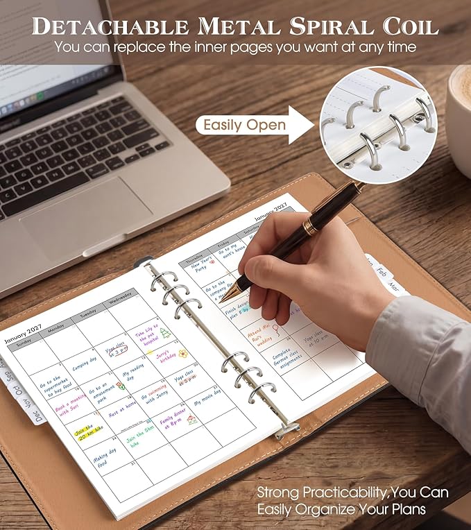 Planner 2026-2027, Academic Weekly and Monthly Calendar Planner from July 2026 - June 2027, Hardcover Leather Daily Agenda Book with Tabs, A5 College School Organizer for Student Teacher, Black
