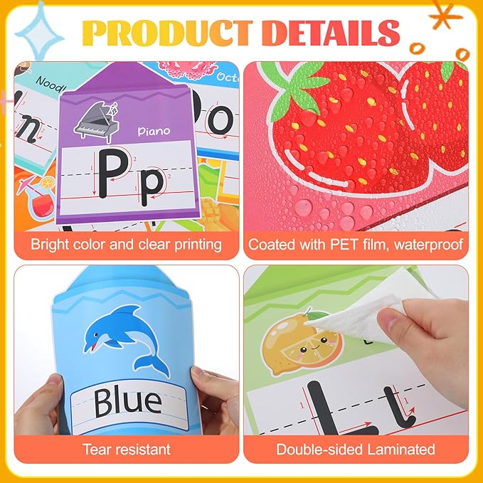 Crayon Alphabet Number for Classroom Wall Colorful Crayon Bulletin Board Manuscript Educational Cards ABC Letters Numbers Shapes Colors Poster for Preschool Elementary Early Learning Decor