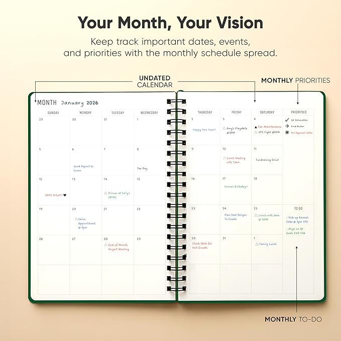 2026 Planner. 8.5" x 11" Spiral-Bound Weekly, Monthly and Daily Planner - Organize All 52 Weeks - Increase Productivity and Get Organized - Productivity Store (Green)