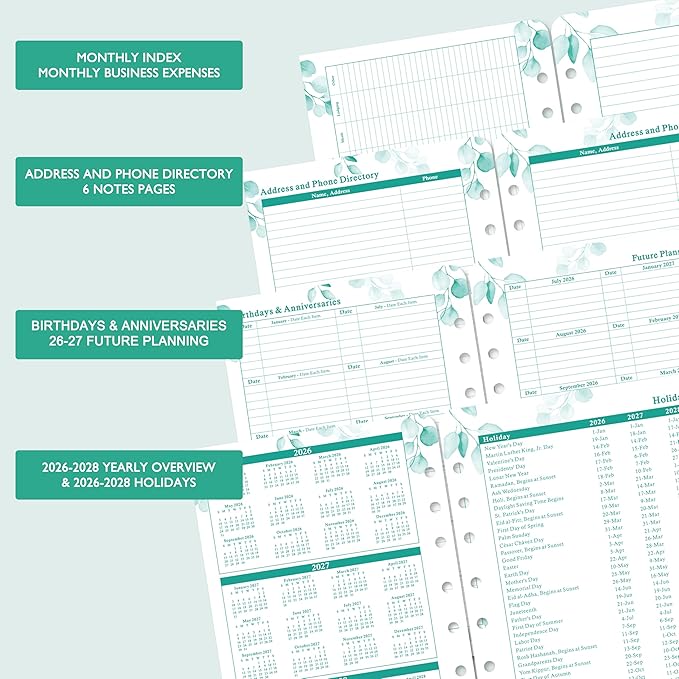 2026-2027 Planner Refills – JUL 2026 - JUN 2027 Planner Refills, Two Pages Per Day, Daily Planner 2026-2027, 5.5" x 8.4" Ring-Bound Organizer, Daily Tracker & Schedule, Coloful Tabs