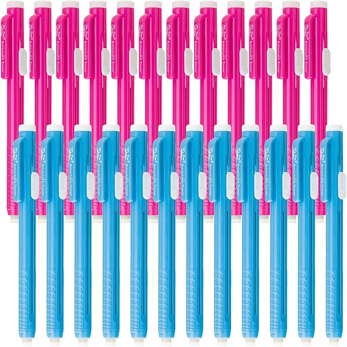 Mr. Pen- Retractable Mechanical Eraser Pens, 24 Pack, Pink & Blue Barrels, Bulk Latex-Free Precision Pencil Erasers for Artists, Students, Drawing, Sketching & Drafting