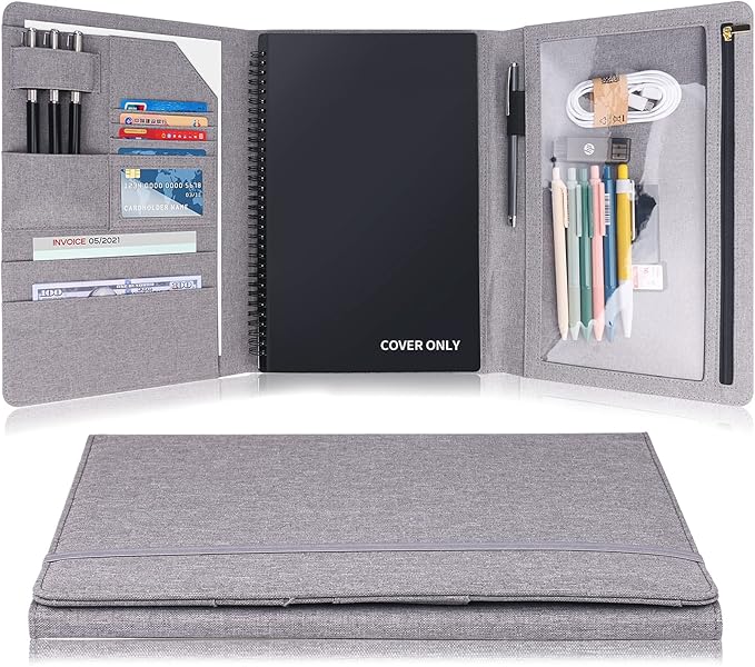 Trifold Planner Cover for Rocketbook Smart Notebook | Fits Letter Size/A4/8.5x11 Inch | Waterproof Portfolio Organizer with File Storage & Accessory Protection (Gray)