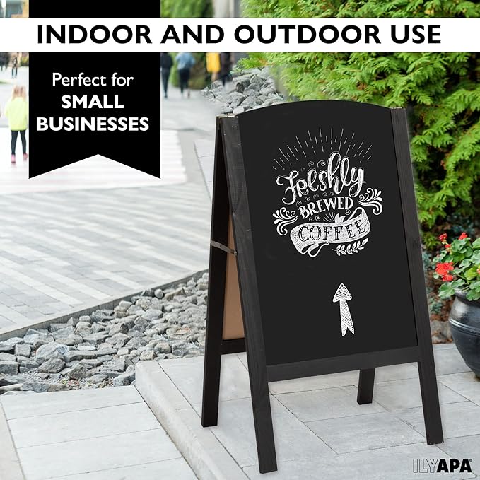 Ilyapa Wooden A-Frame Chalkboard Sidewalk Signs with Rounded Top - 18 x 31.5 Inches Black Chalkboard - Sturdy Freestanding 18x31.5 Menu Display Board