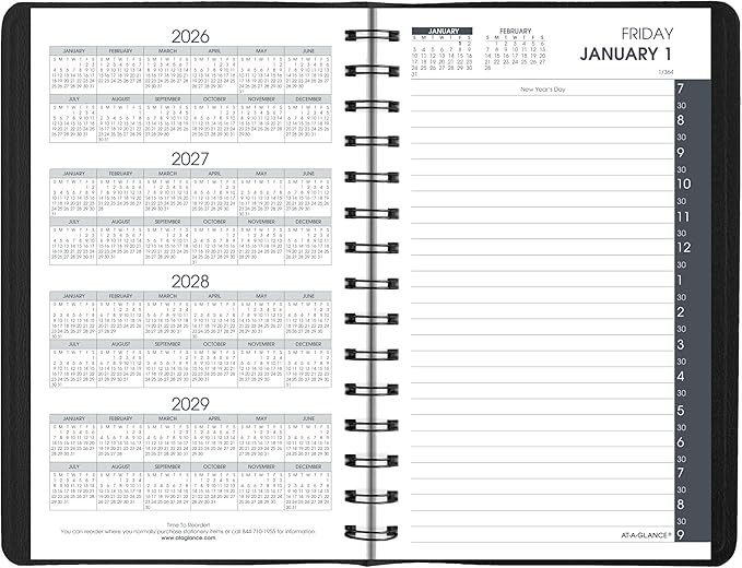 AT-A-GLANCE 2027 Appointment Book Planner, Daily, 5" x 8", Half-Hour, Black (702070527)