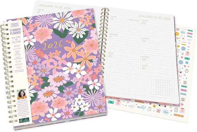 Orange Circle Studio 2026 Planner, Secret Garden, Extra Large Spiral Planners, Weekly & Monthly Planner for School or Work, Note Pages, Budget, Goal & Hydration Tracker, 256 Stickers