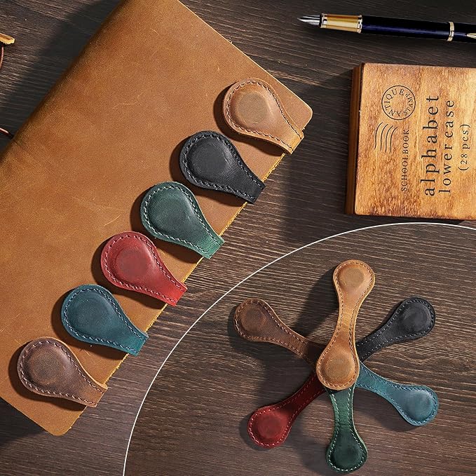 Magnetic Leather Bookmarks,3 Pcs Personalized Vintage Bookmarks for Reading Book Accessories Page Markers Convenient Mark Clip Gift Lover Readers Men Women Student (Red+Navy blue+Coffee)
