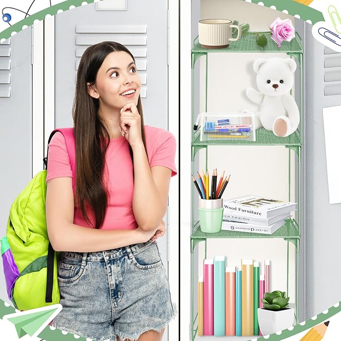 Demonwer Locker Organizer Shelf Cyan Stackable Extra Locker Shelf Storage Cabinet Accessories for Back to School Office Home Gym Supplies