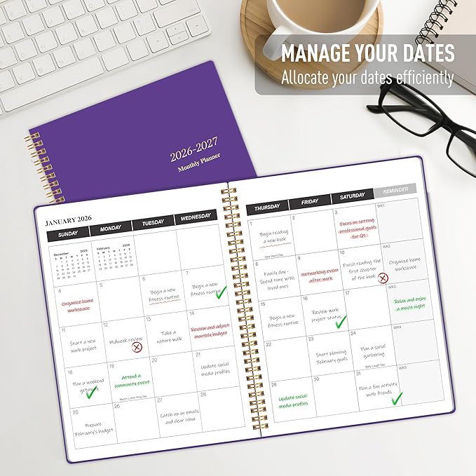 2026-2027 Monthly Planner, Calender Planner from Jan 2026 - Dec 2027, 24 Months for Planning with Habit Tracker, To-Do List, Goals,Summary ,7.5" x 10", Spiral Bindding for Personal Organizer and Office Supplies