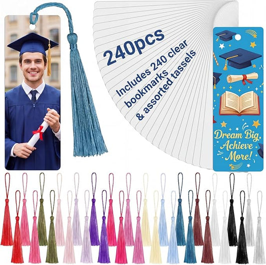 Fumete 30 Pcs Sublimation Blank Bookmark Heat Transfer Metal Aluminum 2026 Graduation Gifts DIY Graduation Bookmark with Hole and Colorful Tassels for Grad Gifts Birthday Wedding