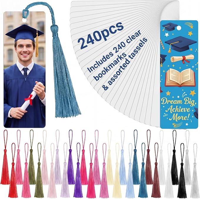 Fumete 60 Pcs Sublimation Blank Bookmark Heat Transfer Metal Aluminum 2026 Graduation Gifts DIY Graduation Bookmark with Hole and Colorful Tassels for Grad Gifts Birthday Wedding