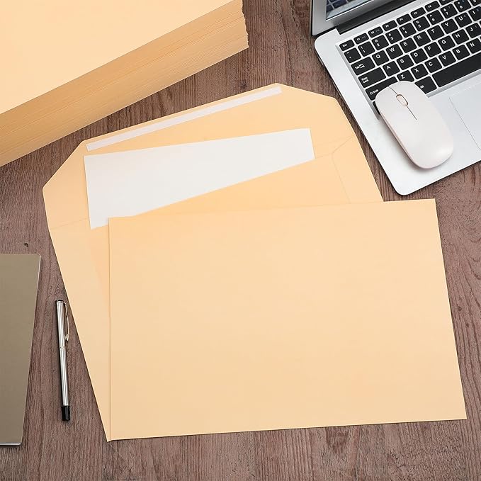 Engrowtic 100 Pack Legal Size File Envelope 10" x 15" Document Folder Heavyweight Manila 143 lb Ungummed Flap File Jackets for Attorney Employee Mailing Office Business, Beige
