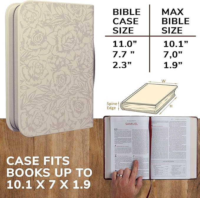 DEHITE Bible Cases for Woman — Leather Bible Covers for Women — Carrying Bag for Woman — Pen Slots — Zippered Pocket — Premium Faux Leather Holder — Christian Floral Accessories