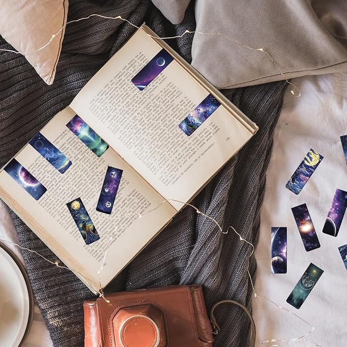 Fantasy Magnetic Bookmarks Gifts - 48 PCs Unique Starry Night Sky Space Planets Charm Moon Book Marks Reading Lovers Bulk Personalized Cool Page Markers Women Men Boys Kids Students School
