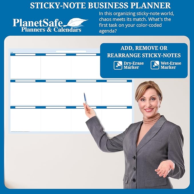 Sky Blue 12-Section Objective Planner: Horizontal 32"x48", Jan-Dec. Complete with Dry-Erase marker and eraser