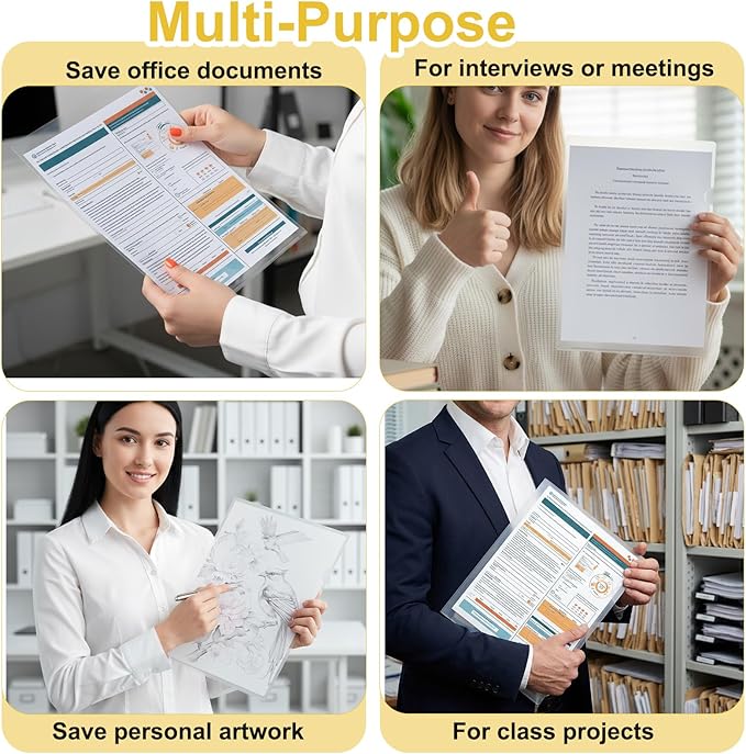 100 Pack Plastic Clear Document Folders, Clear Folders for Document | L-Type Folder Copy Safe Project Pockets, A4 Paper Sleeves Folder in Transparent with 60 Pieces Index Tabs for Office