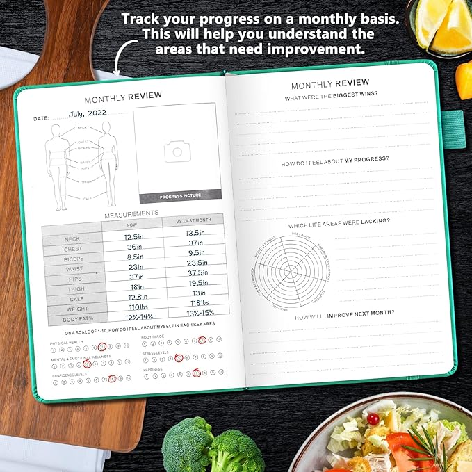 JUBTIC Meal Planner Notebook, Weekly & Daily Meal Prep Journal with Shopping and Grocery Lists for Food Planning Menu Planning Healthy Diet and Habits Tracker, Last 1 Year,Undated, A5, Green