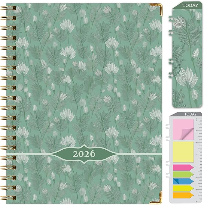 LARGE PRINT HARDCOVER 2026 Planner, 8.5"x11": 14 Months (November 2025 - December 2026), Daily Weekly Monthly Planner, Yearly Agenda, Bookmark, Pocket Folder and Sticky Note Set (Whispering Meadow)