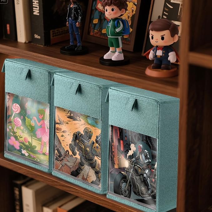 2 Pack Comic Book Storage Box with Lid for Modern Age, Collapsible Magazine Organizer with Clear Window, Green