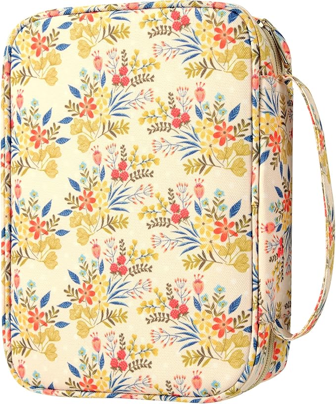 G-LEAF Bible Cover Case/Book Cover, Bible Case for Women Girls, Bible Cover Bags Floral Pattern With Handle Fits for Standard Size Bible, 9.5x6.7x2.5 In