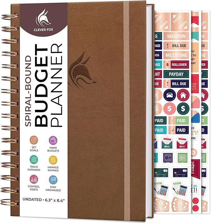 Clever Fox Budget Planner Spiral – Expense Tracker Notebook – Monthly Budgeting Organizer, Finance Logbook & Accounts Book to Control Your Money – Undated Bill Tracker, 6.3x8.4” - Brown