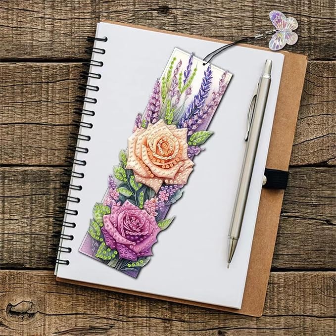 3pcs Flower Diamond Art Bookmarks, Rose Diamond Painting Bookmark Kits for Adult,DIY Gem Art Small Crafts with Rhinestone Tassel,Paint by Diamonds for Graduation Birthday Reader Gifts (flower-021)