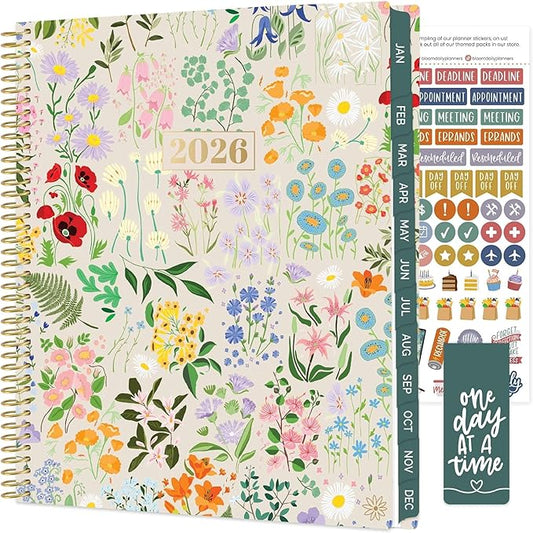 bloom daily planners 2026 Planner (January to December) - 8.5” x 11” Weekly & Monthly Dated Agenda Organizer Book with Stickers & Tabs - Flexible Soft Cover - Garden Party, Beige