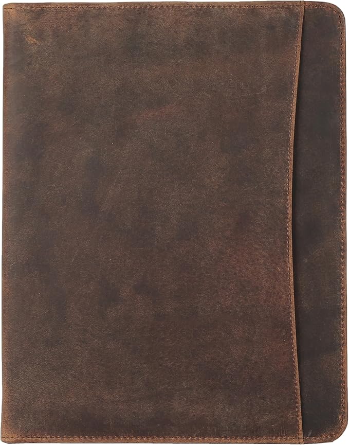 KomalC Leather Portfolio with Zipper Closure | Business Padfolio for Documents, Tablets & Accessories | Vintage Full-Grain Leather Organizer for Professionals