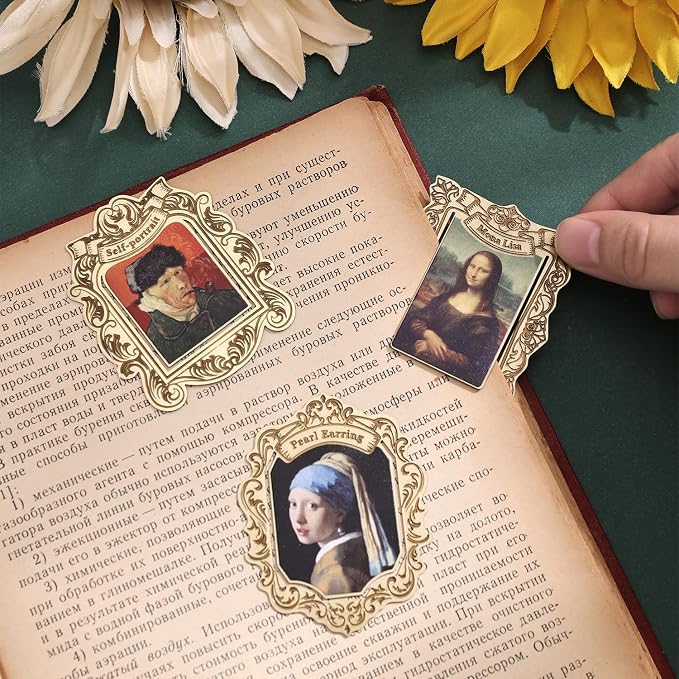 3 Pcs Vintage Metal Bookmark, Golden Clip Bookmarks, Famous Oil Painting Theme Book Mark Unique Gift for Book Lovers Readers Women Girls Teens Writers Bookworms Teachers Students