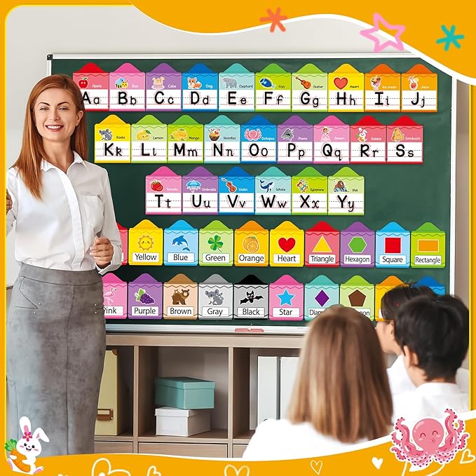 Crayon Alphabet Number for Classroom Wall Colorful Crayon Bulletin Board Manuscript Educational Cards ABC Letters Numbers Shapes Colors Poster for Preschool Elementary Early Learning Decor