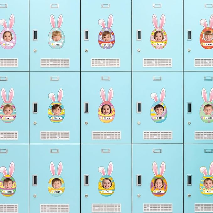 83Pcs Easter Bunny Ear Egg Cutouts for Bulletin Board Decorations, Colorful Easter Rabbit DIY Photo Name Tag Craft Kit, Spring Classroom Chalkboard Door Wall Decor Home School Party Supplies