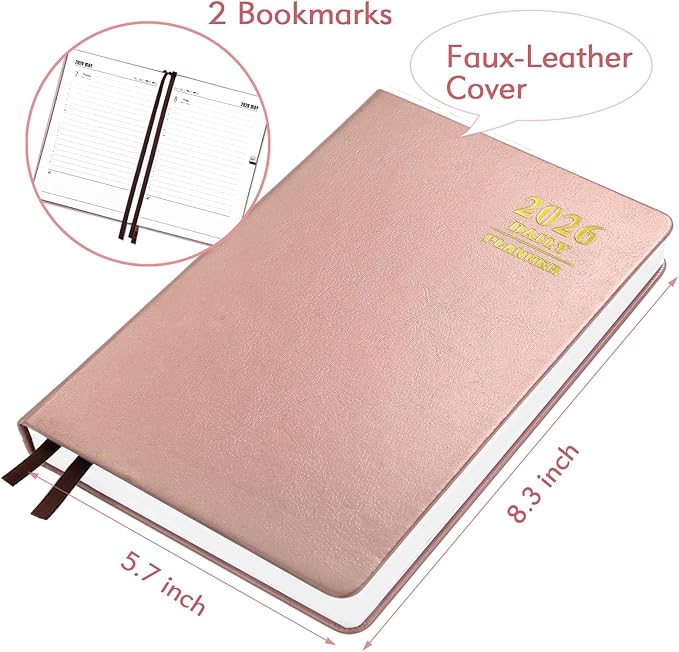 KESOTE Daily Hourly Planner 2026 Full Page per Day, 2026 Diary 5.7 x 8.3 Hardcover Appointment Book Agenda 12 Month, A5 Diary Notebook Planner Christmas Gift, Rose Gold