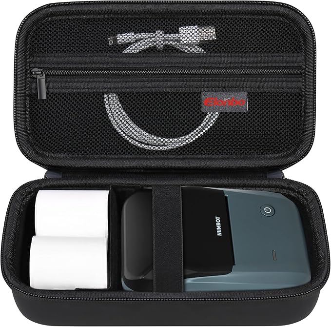 Elonbo Carrying Case for NIIMBOT B1 Label Maker Machine, Portable Mini Wireless Bluetooth Label Printer Travel Bag, Small Handheld Labeler Storage Holder, Mesh Pocket Fits Label Paper, Black