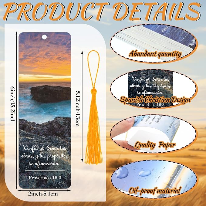 Skyygemm 120 Pack Separadores De Biblia En Espanol La Biblia En Espanol Spanish Christian Verses Bookmarks Books with Tassels Inspirational Church Supplies for Women Student School Church Study Group