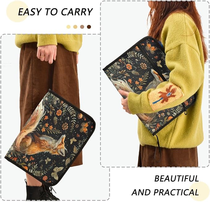 ALAZA Vintage Fox Butterfly Flowers Expanding Filing Folder, 13 Pockets Expandable Document Organizer Folder with Zipper Closure for Home Office A4 Letter Size Paper Document