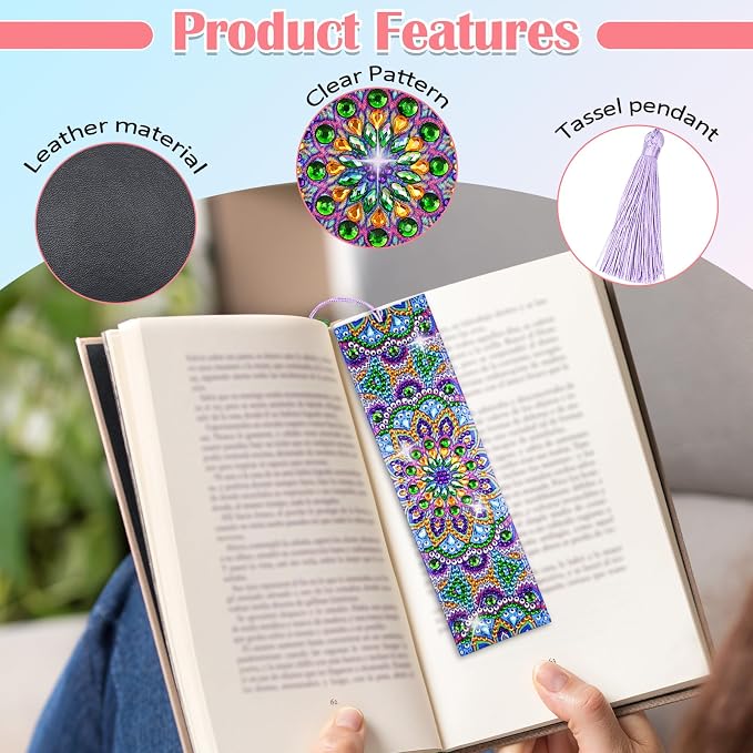 8 Pcs Diamond Painting Bookmark, Leather DIY Book Makers for Adults Book Lovers, Diamond Art Beginners, Small Diamond Art Kits, Paint by Art Crafts Supplies Gift for Girls (Mandala)