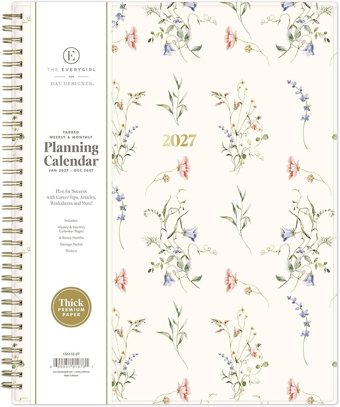 Blue Sky The Everygirl 2027 Weekly and Monthly Planner Calendar, January 2027 - December 2027, 8.5" x 11", Flexible Cover, Durable Twin Wire Binding, Storage Pocket, Includes Stickers, Marisa