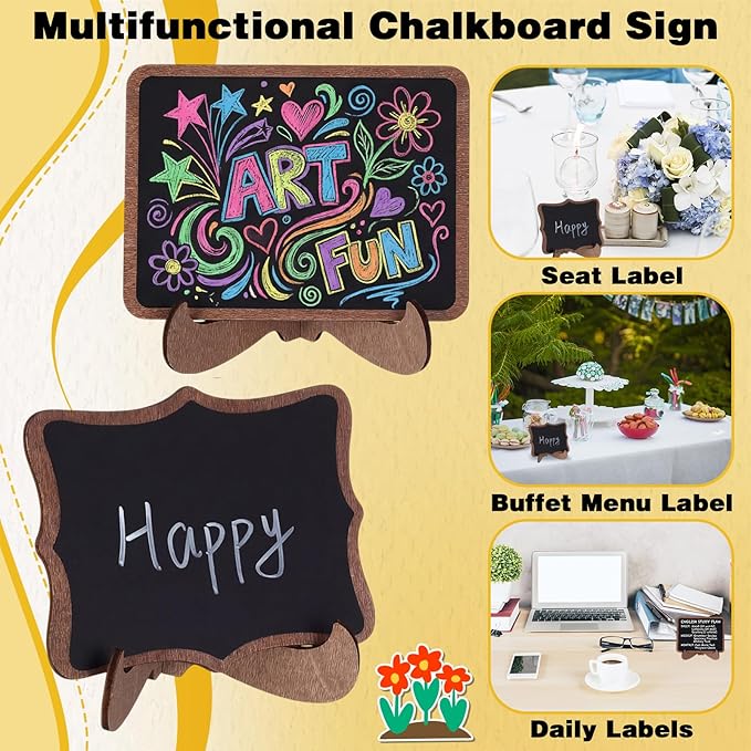 20 Pack Mini Chalkboards Signs with 12 Colored Chalk Pens 3 x 4'' Small Rectangle Chalkboards with Easel Stand Place Cards for Weddings Birthday Parties Message Board Sign