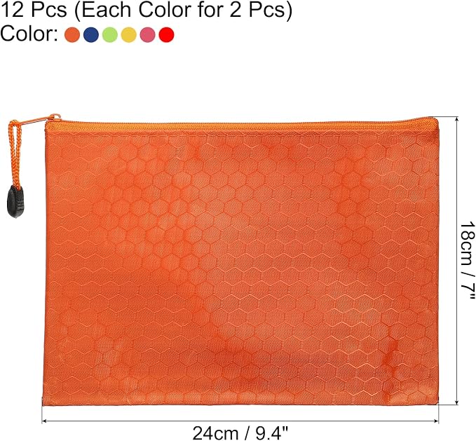 PATIKIL Waterproof Zipper Bags, 12 Pack A5 Pocket File Pouch Storage Accessory for Office Travel Supply, Multicolor