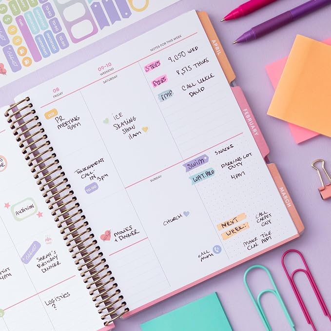 Blue Sky Livewell 2027 Weekly and Monthly Planner Calendar, January 2027 - December 2027, 7" x 9", Flexible Cover, Durable Twin Wire Binding, Colorful Pages, Storage Pocket, Includes Stickers, Magenta