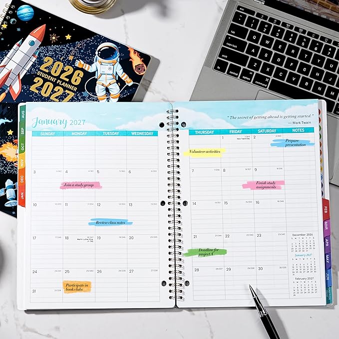 Student Planner 2026-2027 - School Planner 2026-2027, Aug. 2026 - Jun. 2027, 9" x 11", 26-27 Academic Planner with 3-Hole Punched, Colourful Tabs & Stickers