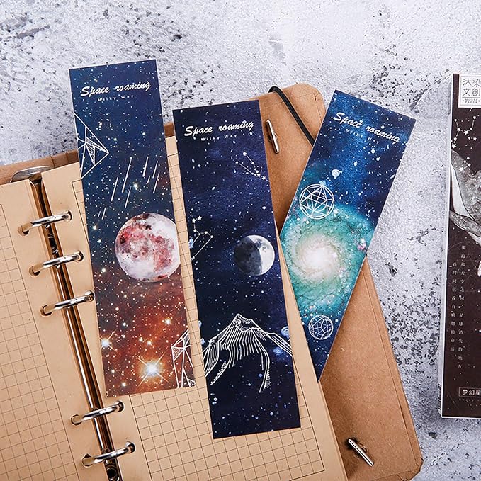 Doraking 30PCS Universal Theme Bookmarks for Book Lovers, Boxed Retro Universal Bookmarks Set(Roaming Space)