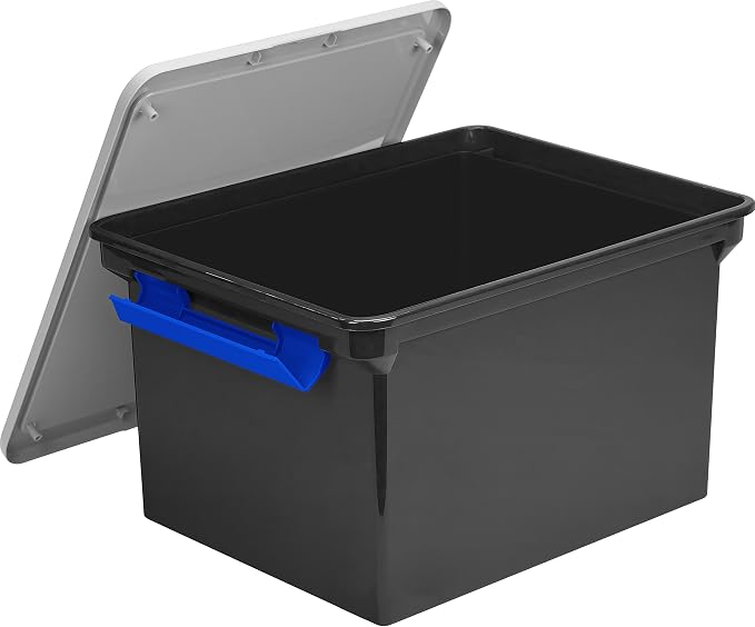 Storex Utility Tote with Locking Handles, Letter/Legal Size, Black/Silver (61543U01C)