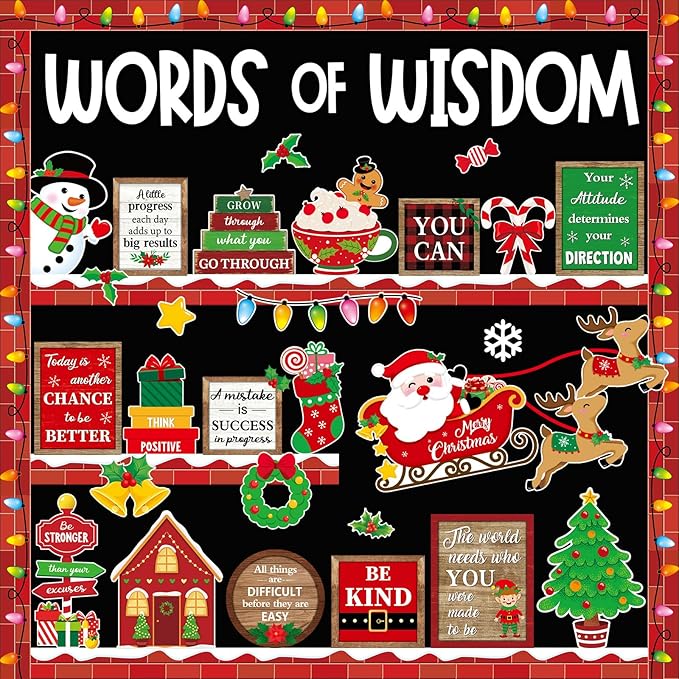 Mooliwe 57 Pcs Christmas Bulletin Board Set Inspirational Bulletin Board Decoration Positive Cutout Classroom Decoration for School Office Home Teacher Classroom Wall Supplies