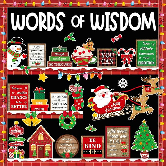 Mooliwe 57 Pcs Christmas Bulletin Board Set Inspirational Bulletin Board Decoration Positive Cutout Classroom Decoration for School Office Home Teacher Classroom Wall Supplies