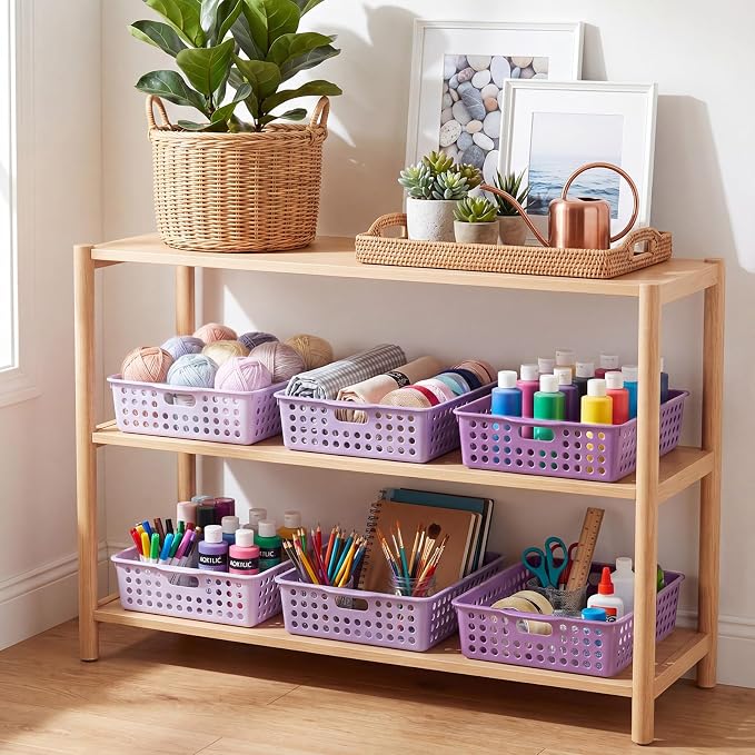 Purple 6 Pack Plastic Classroom Paper Baskets, Turn in Trays, Organizing Desk Tray for A4 Papers, Classroom Storage Turn in Bins, for Teachers and Students, Office Desk Room Trays
