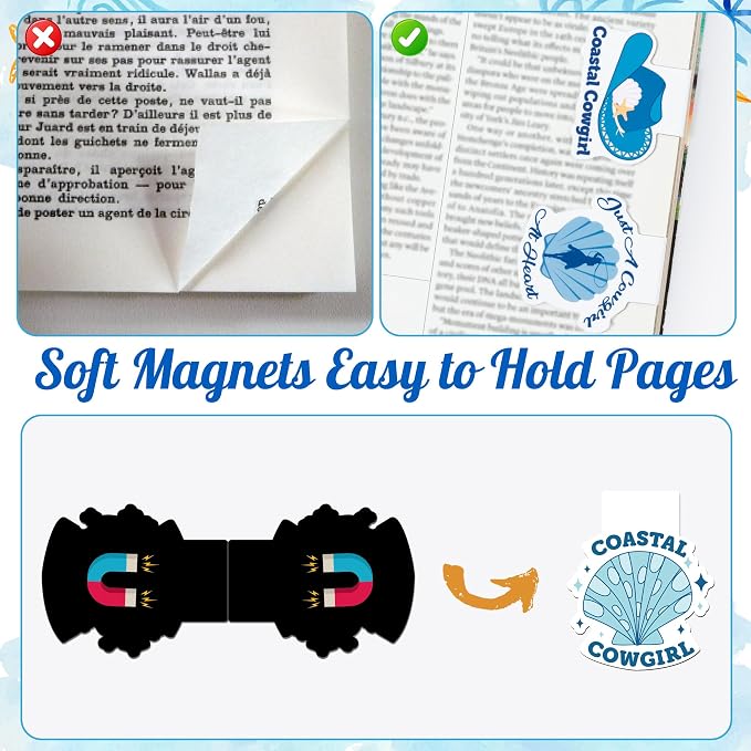 Coastal Cowgirl Reading Magnetic Bookmark - 20Pcs Summer Ocean Funny Bookmark Blue Beach Reading Bookish Page Marker Clip Reader Accessories for Girl Women Graduation Back to School Book Club Gift