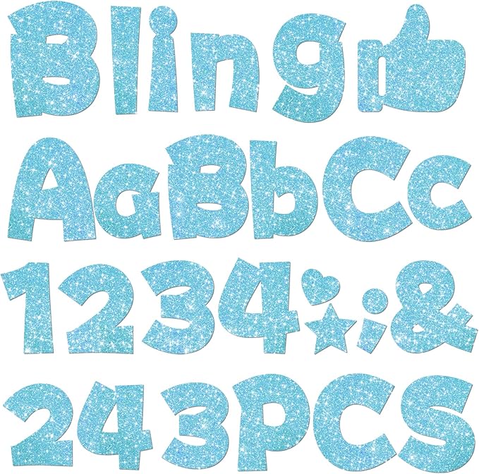 243 Pcs Glitter Bulletin Board Letters Set, 4 Inch Alphabet Poster Board Cardboard Cutouts with Numbers and Punctuation, Classroom School Wall Display Decorations (Light Blue)