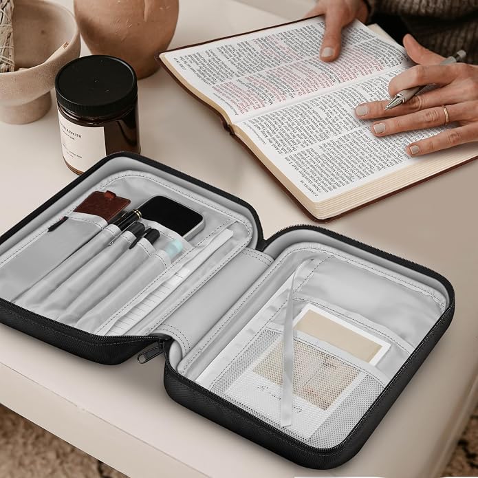 FINPAC Bible Cover Small Size Church Study Book Carrying Bag, Bible Protective Case with Handle Zippered Pocket for Men Women