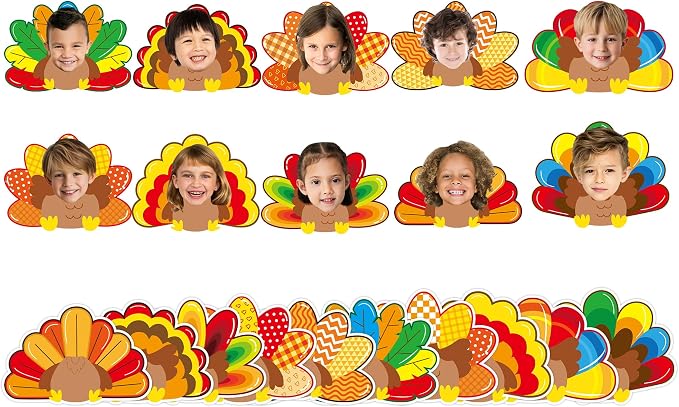 gisgfim 80Pcs Fall Decorations Bulletin Board Thanksgiving Turkey Paper Cut-Outs Classroom Decor for Boy Girl DIY Craft Photo Wall Autumn Turkey Kindergarten Preschool Party Favor Supply